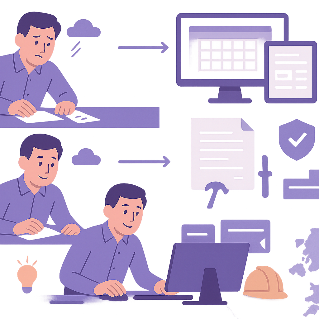 Illustration of automated workflows for UK trade businesses including scheduling and invoicing