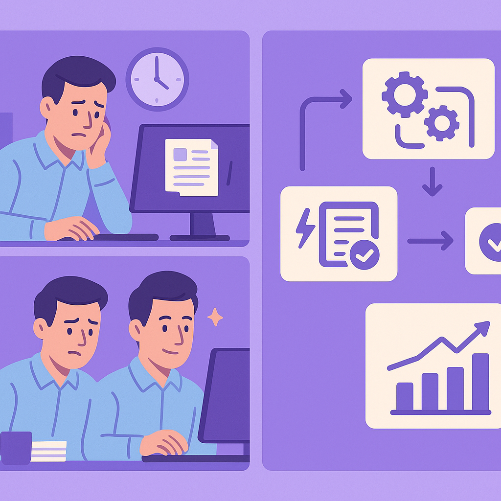 Automated project management workflow diagram for UK SMEs from task tracking to invoicing