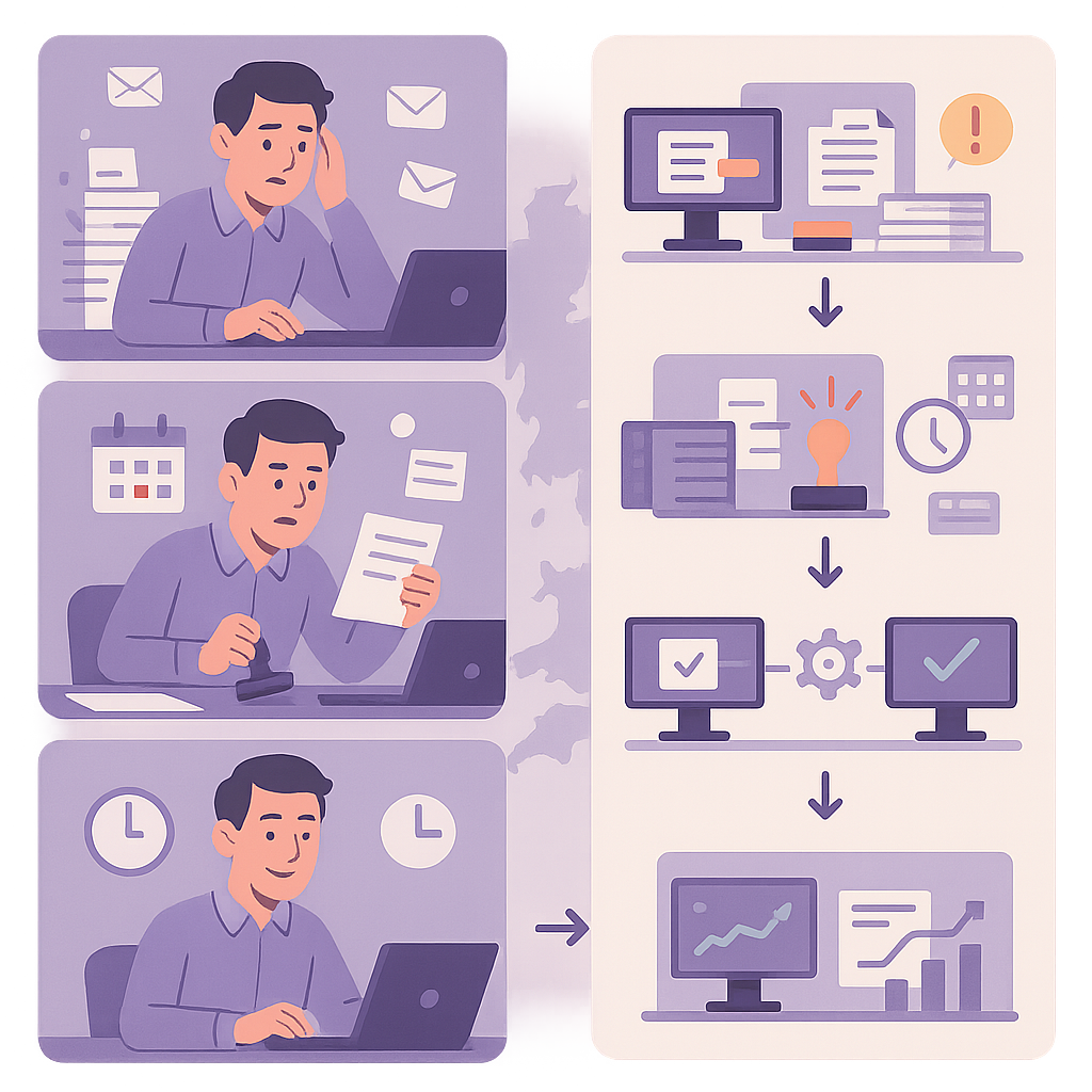 Automated approval workflow diagram for UK SMEs streamlining expenses and timesheets