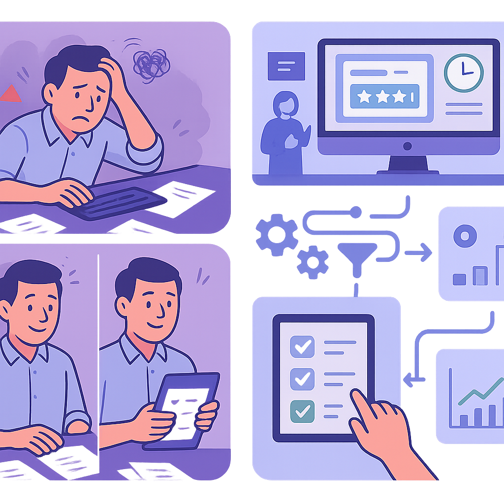 Illustration of customer feedback automation dashboard for UK SMEs