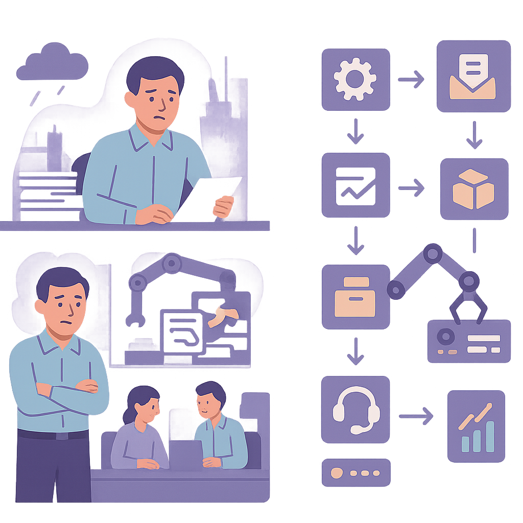 Diagram showing automation workflows helping UK SMEs scale operations efficiently.