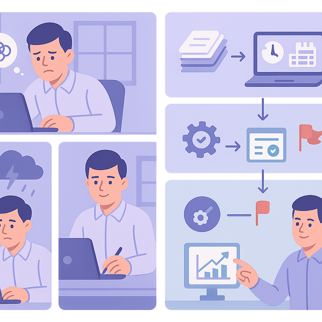 Illustration of automating employee holiday and time off management for UK small businesses with compliance focus.
