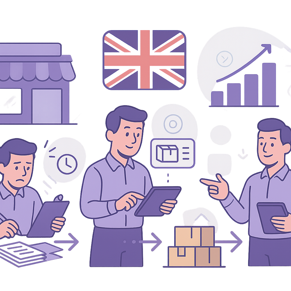 Inventory management automation benefits for UK SMEs, showing reduced errors and efficient stock control.