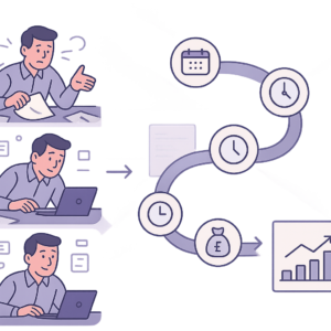 Illustration of invoice payment chasing automation workflow for UK small businesses.