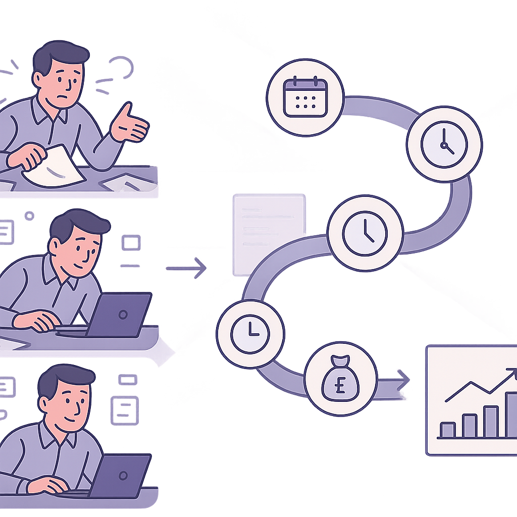 Illustration of invoice payment chasing automation workflow for UK small businesses.