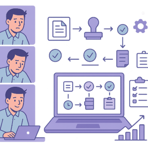 Diagram showing automated purchase order approval workflow for UK small and medium enterprises (SMEs) improving efficiency and compliance.
