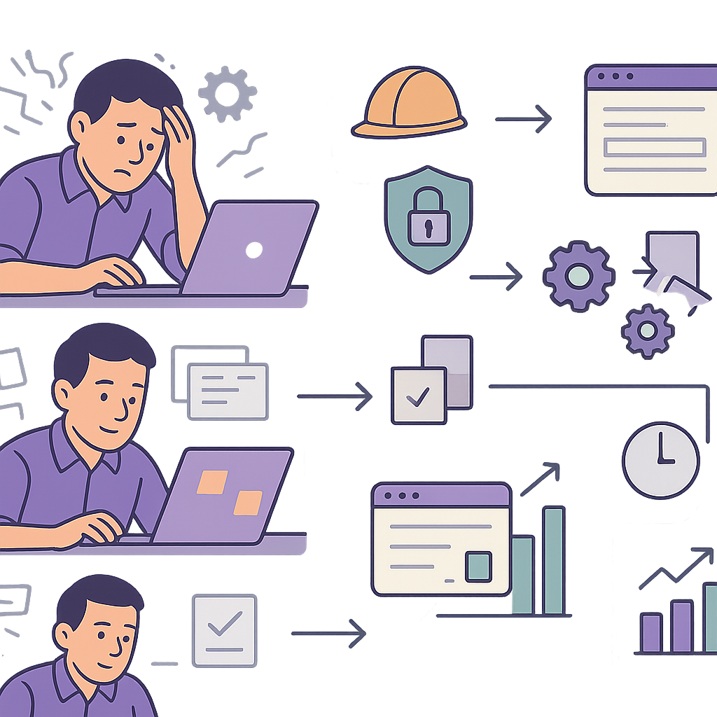 Illustration of automated health and safety incident reporting workflow for UK SMEs ensuring HSE compliance and GDPR safety.