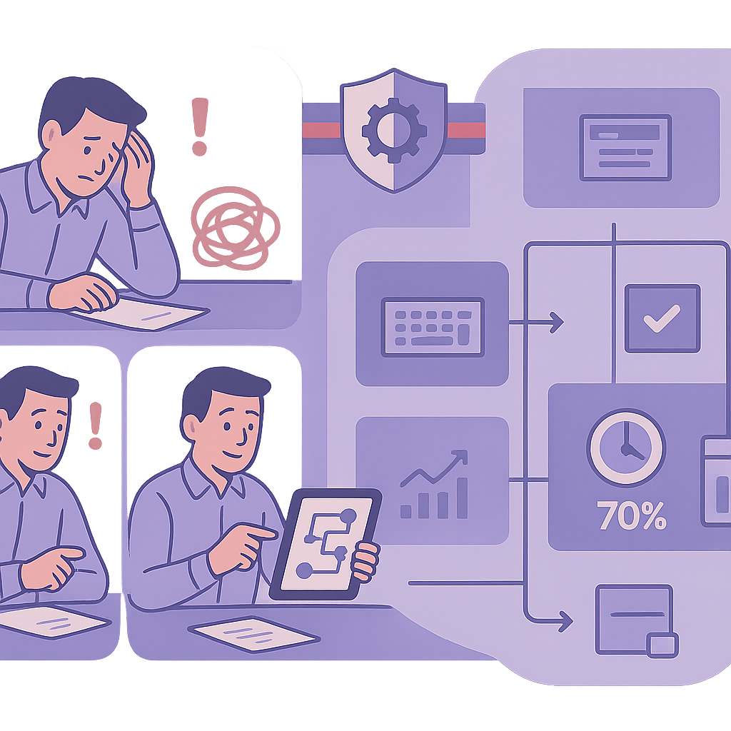 Illustration of automated insurance claim processing workflow for UK SMEs reducing admin time.